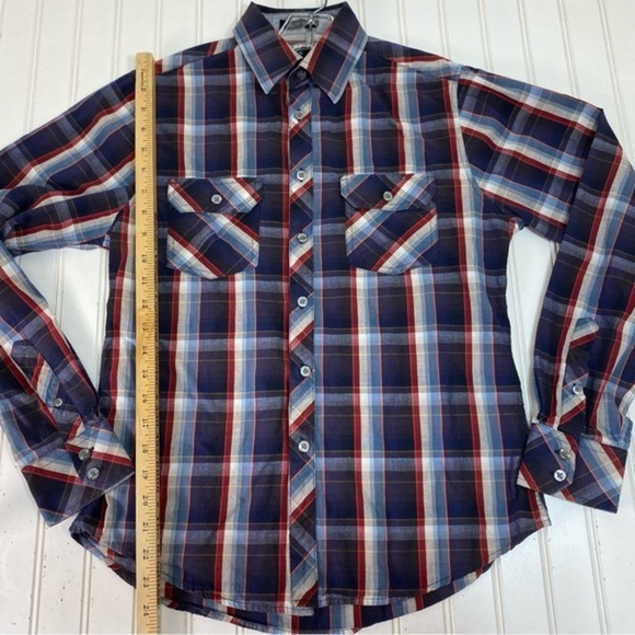 Buckle Black Button Up Shirt‎ Men Small Long sleeve Slim Fit Plaid - Picture 7 of 12